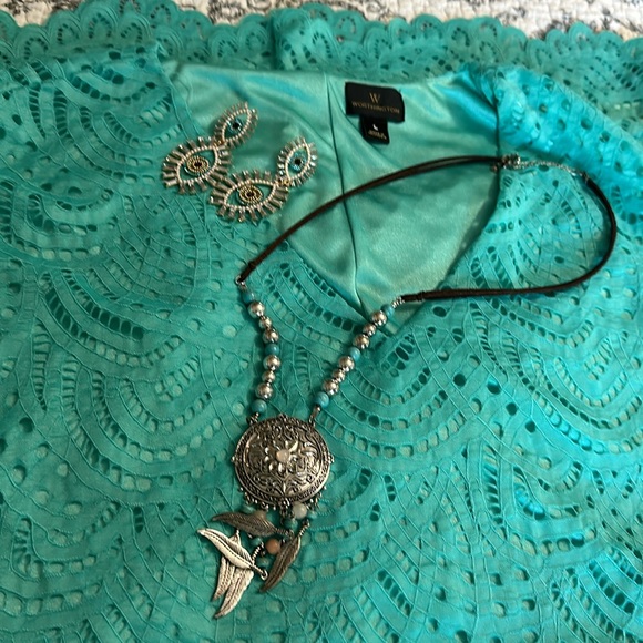 Lovely Lace Turquoise Dress - gives that western vibe! Add your favorite boots! - Picture 4 of 4